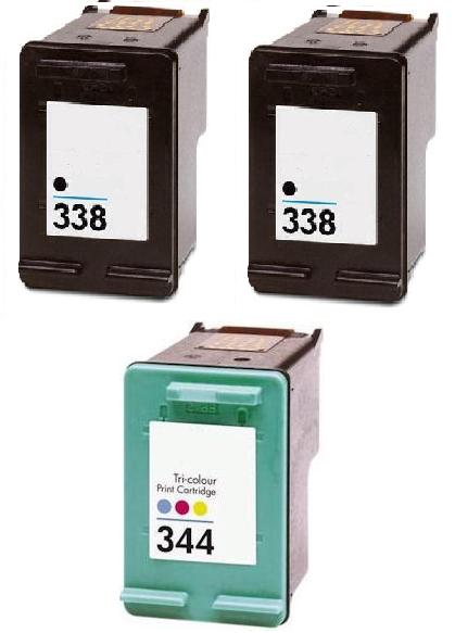 2 x Remanufactured HP 338 (C8765EE) High Capacity Black and 1 x Remanufactured HP 344 (C9363EE) High Capacity Colour Ink Cartridges